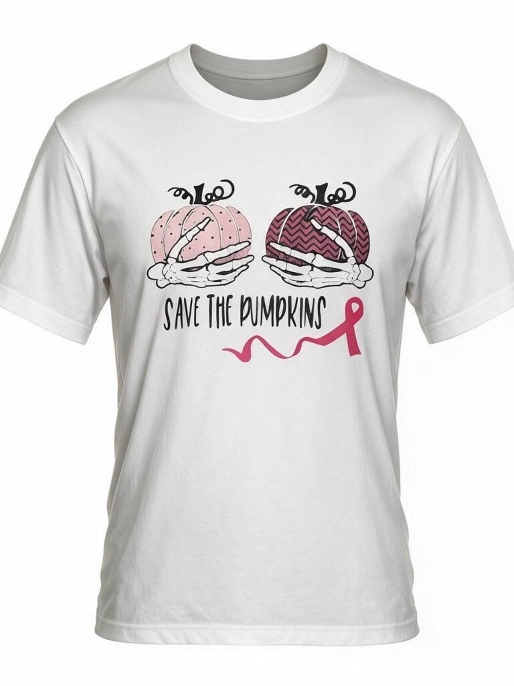 Breast Cancer Awareness Save The Pumpkins Halloween Unisex T-Shirt XL
